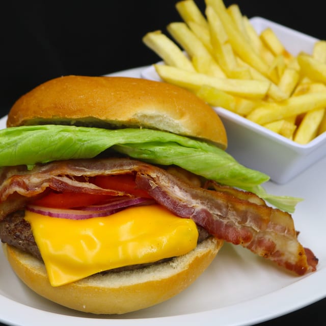 Smoked Bacon Cheeseburger w/ Fries.