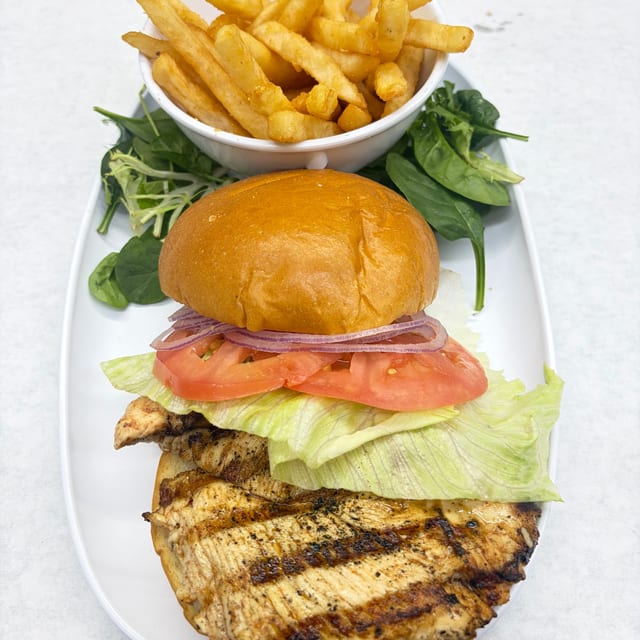 Grilled Chicken Sandwich With Fries.